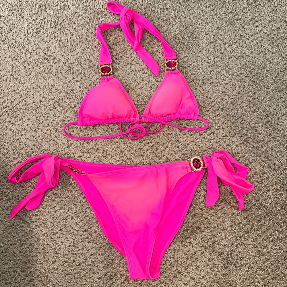 Hot Pink diamanté Bikini Set